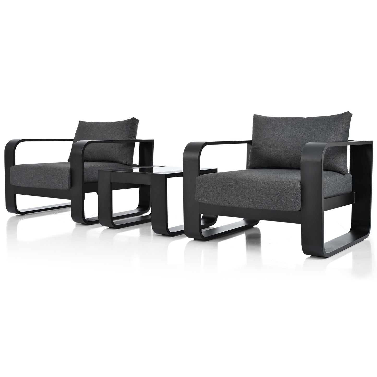 Abel 3 Pc Aluminum Frame Patio Sofa Set - Black+Gray