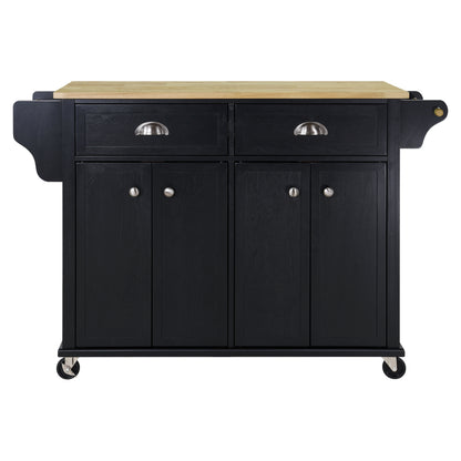 Culinary Wood Top Kitchen Island with Storage - Black