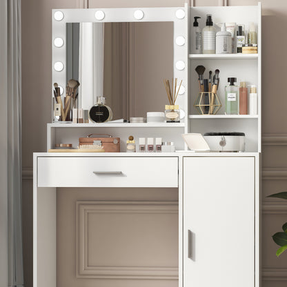 Vez Vanity Desk with Mirror & Light - White