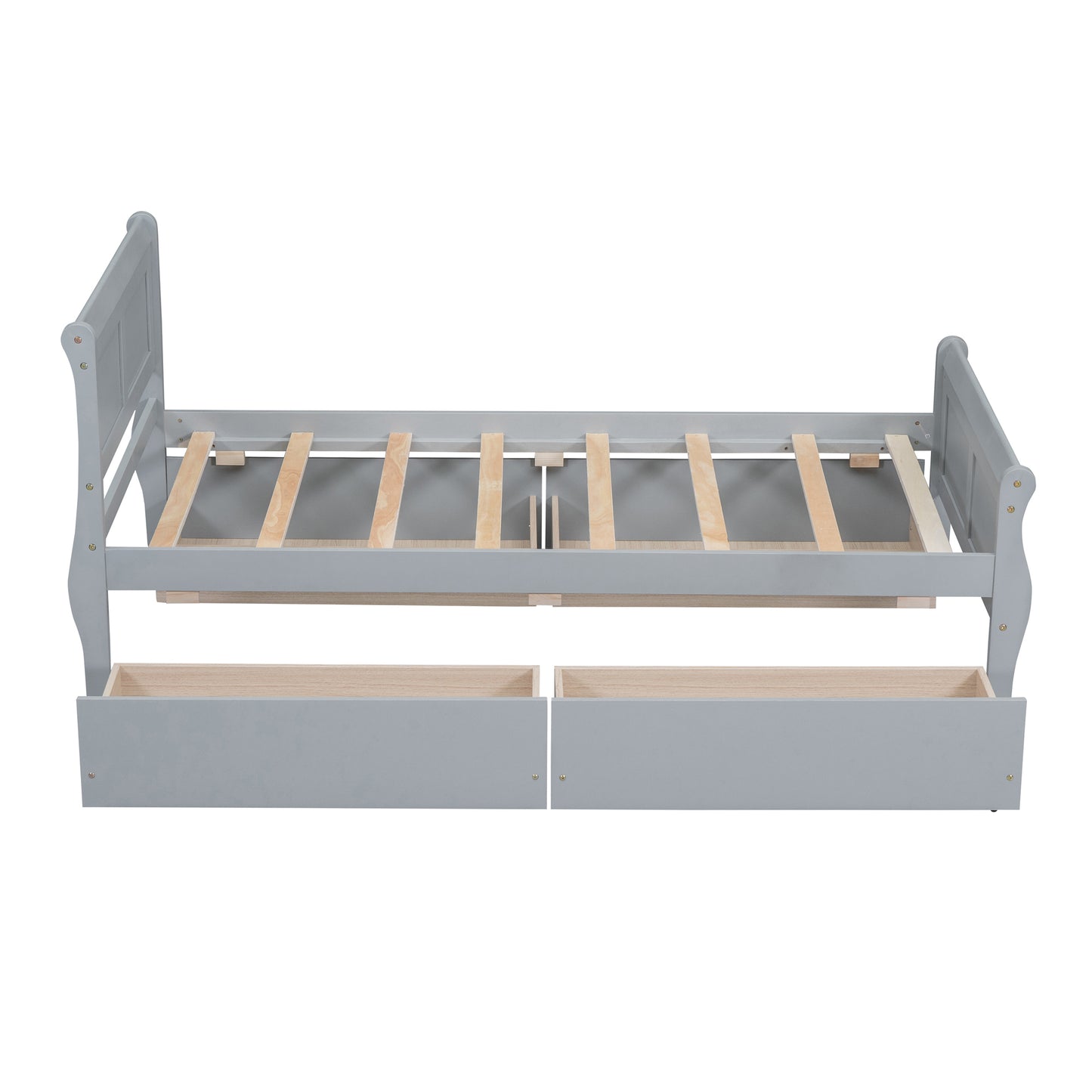 Meg Twin Size Wood Platform Bed with 4 Drawers - Gray