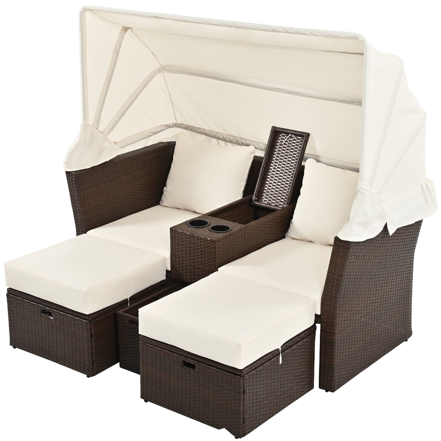 Ginson 2-Seater Outdoor Patio Daybed - Beige