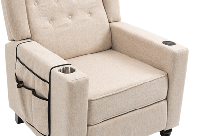 Cole Arm Pushing Fabric Recliner  - Khaki