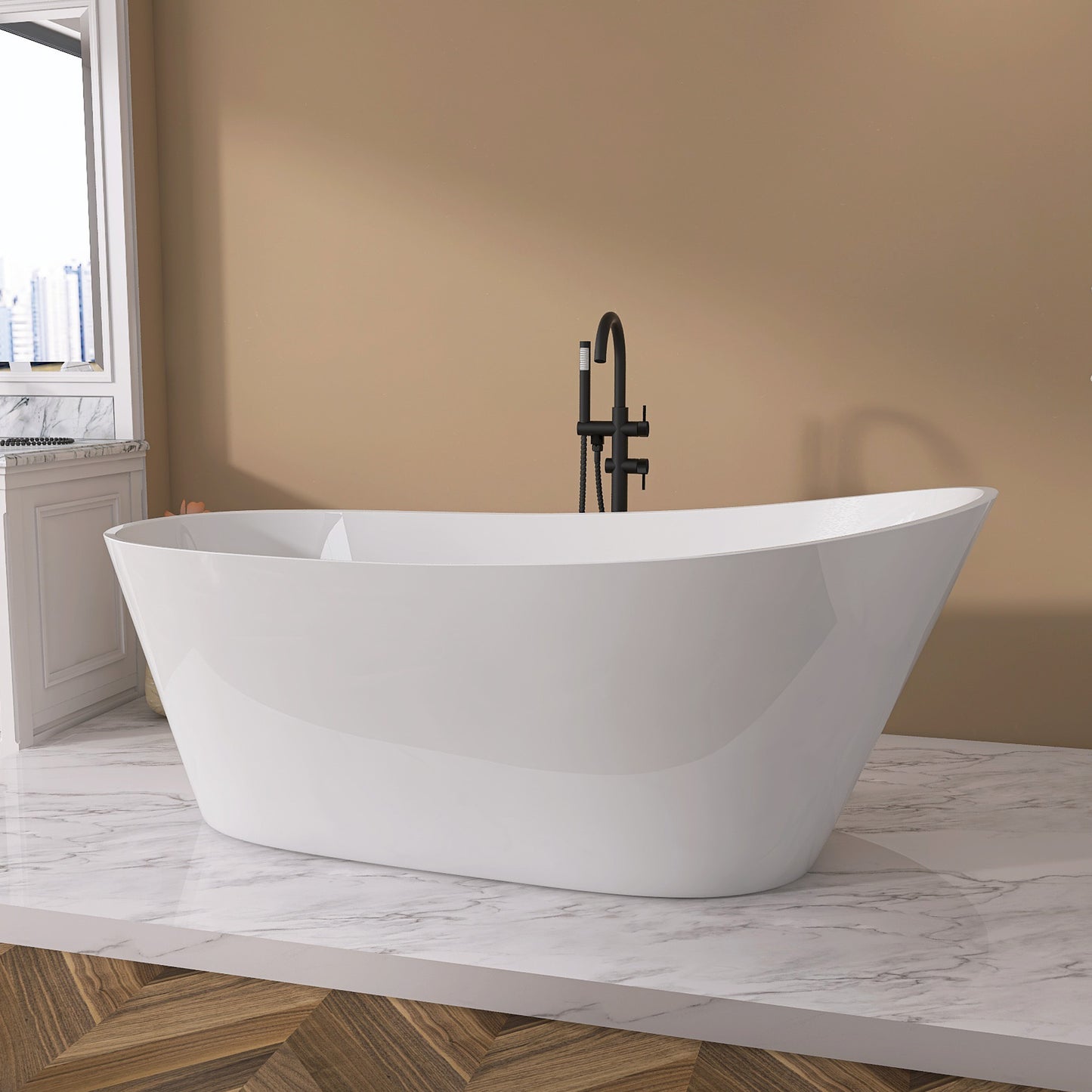 Nest 59" Acrylic Freestanding  Soaking Bathtub - Gloss White