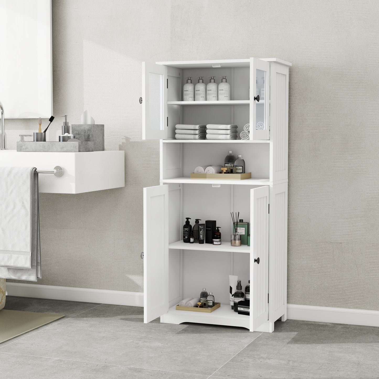 Myra II Storage Cabinet with Glass Doors - White