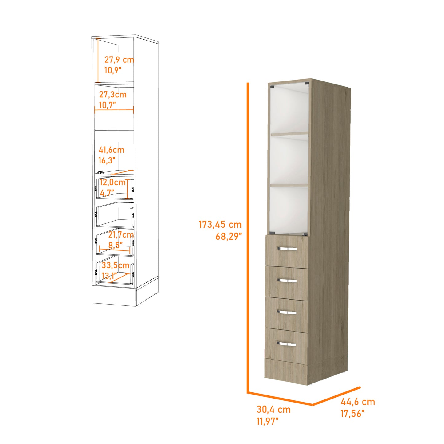 Althorn 4-Drawer 3-Shelf Cabinet - Light Pine