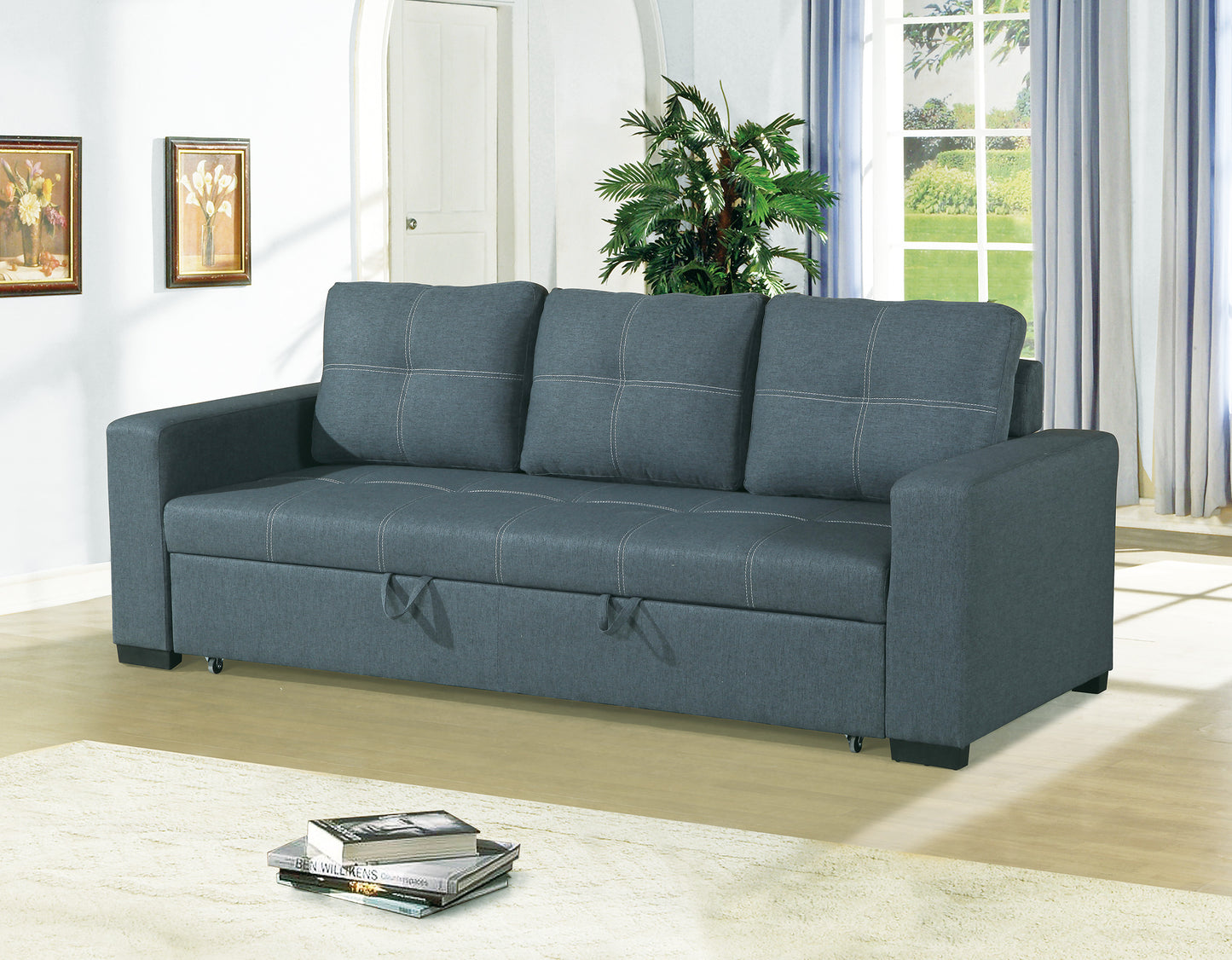 Viera Sofa w Pull out Bed Convertible - Blue+Grey