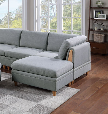 Elena 8pc Sectional Sofa Set  Dorris Fabric Couch 3x Wedges 3x Armless Chair And 2x Ottomans - Light Grey