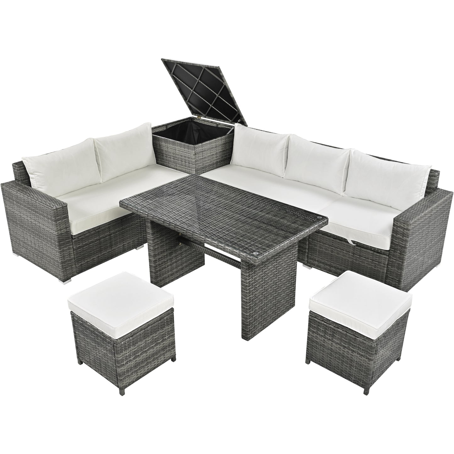 Eliana 6 Pc Outdoor All Weather PE Rattan Sectional Sofa Set - Beige