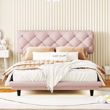 Joy Full Size Upholstered Bed with Light Stripe - Pink