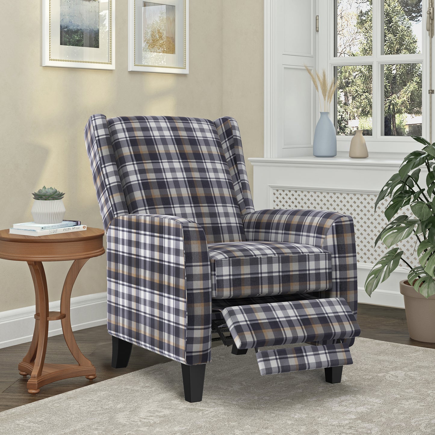 The Savannah Recliner Chair - Gray Plaid