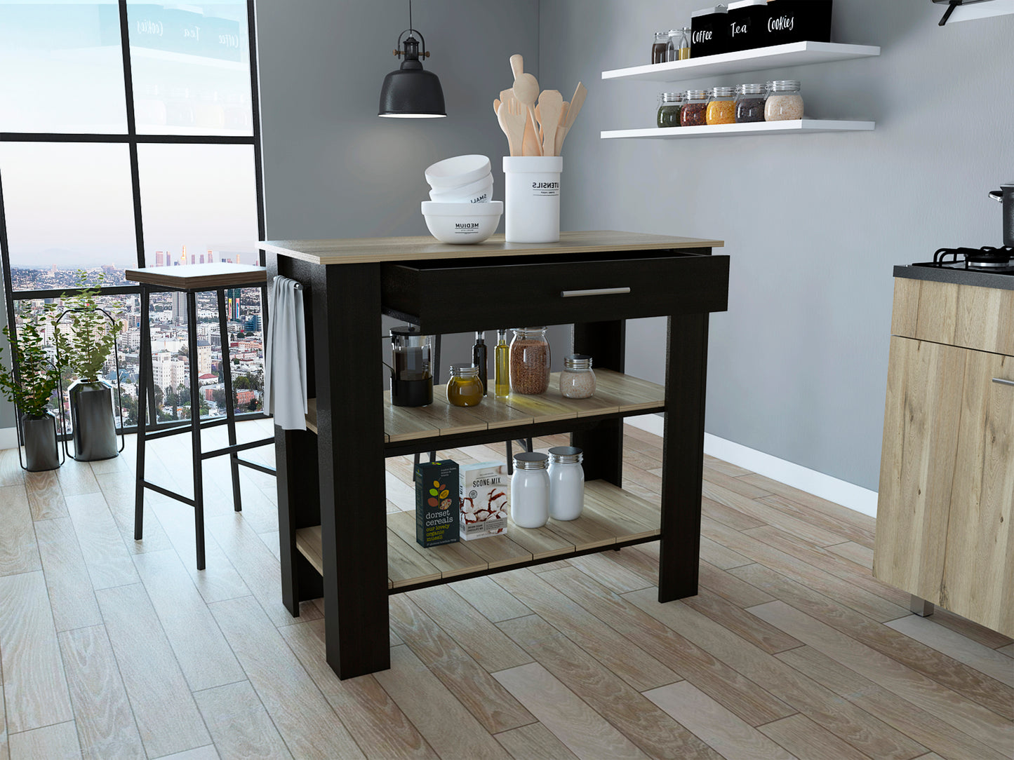 Cala Kitchen Island 40 - Black / Light Oak