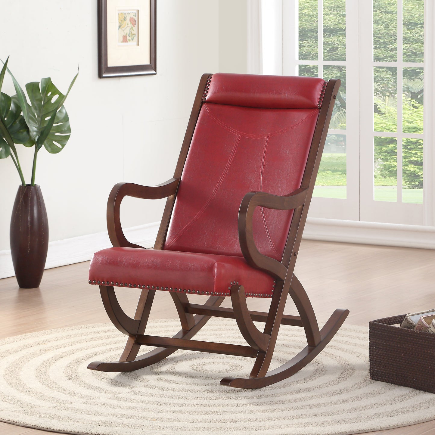 Hartley Rocking Chair with Padded Seat - Burgundy