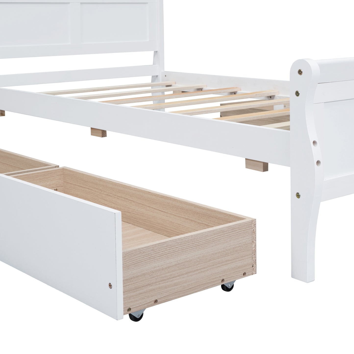 Meg Twin Size Wood Platform Bed with 4 Drawers - White