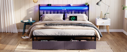 Zinya King Size LED Storage Bed - Gray