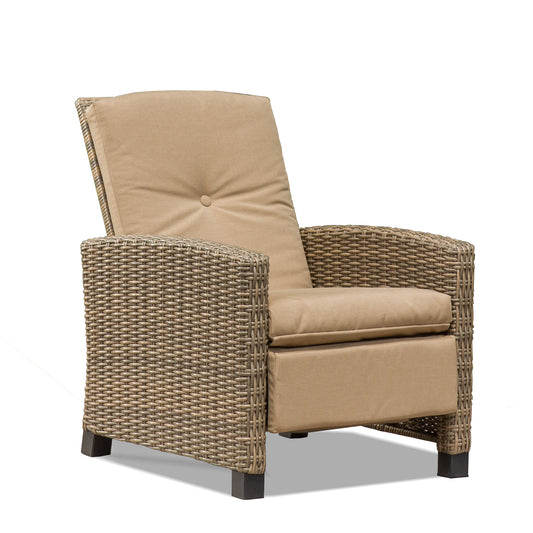 Devan Wicker Reclining Patio Chair - Khaki Cushion