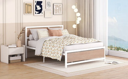 Quasar Queen Size Metal and Wood Platform Bed - White