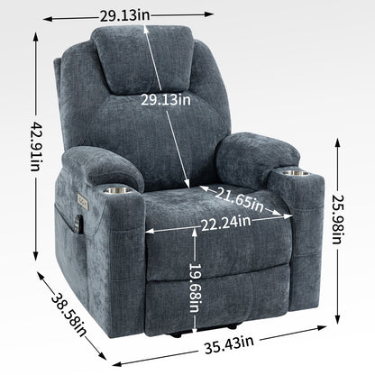 Okin Power Lift Chenille Recliner with Massage & Heat - Blue