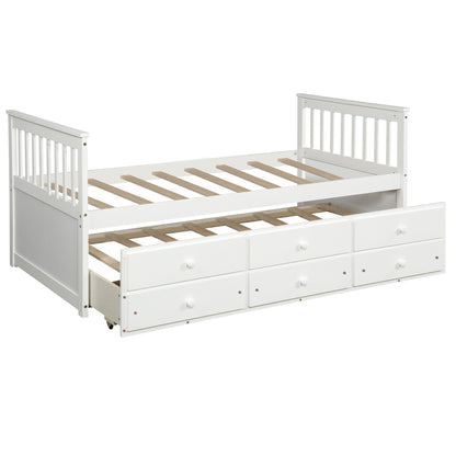 Abby Twin Daybed with Trundle Bed and Storage Drawers - White