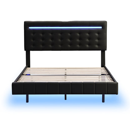 Marc Full Size Floating Bed Frame with LED - Black