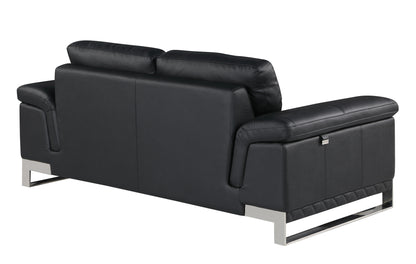 Jessi Top Grain Italian Leather Loveseat - Black