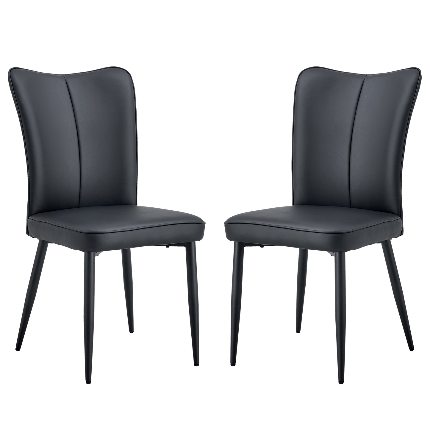 Carver PU Dining Chair Black Metal Leg (Set of 2) - Black