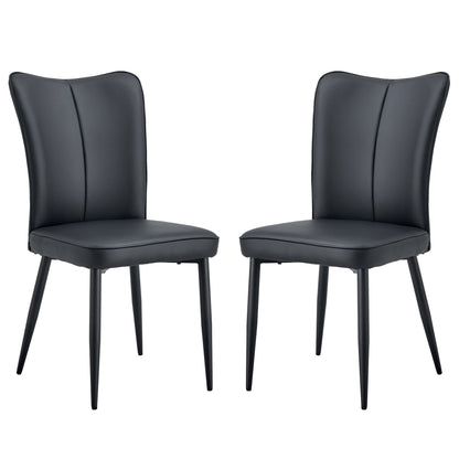 Carver PU Dining Chair Black Metal Leg (Set of 2) - Black