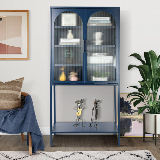 Arched II Glass Doors Floor Cabinet - Blue