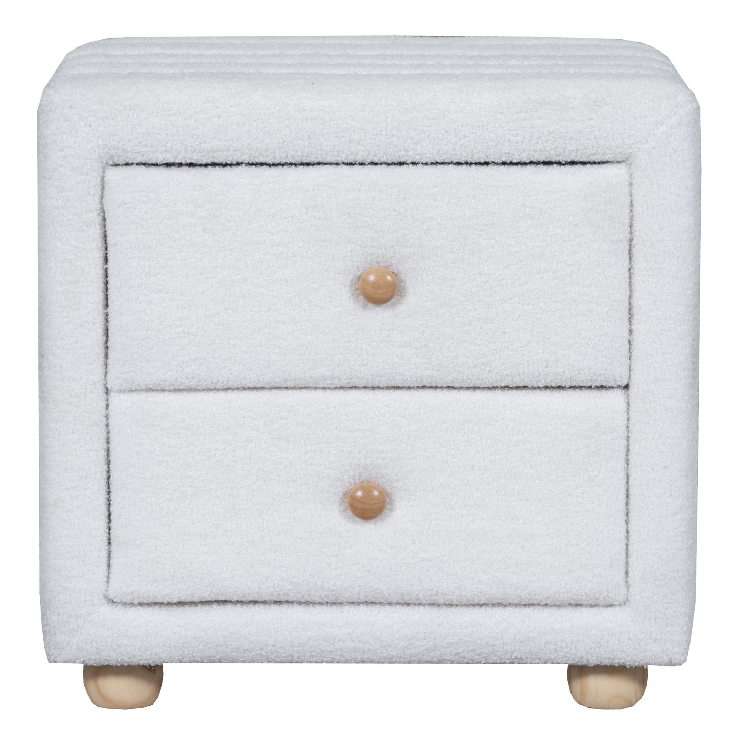 Teddy Fleece Nightstand with 2 Drawers - White