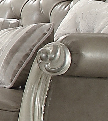 Versailles PU Loveseat w/4 Pillows - Gray