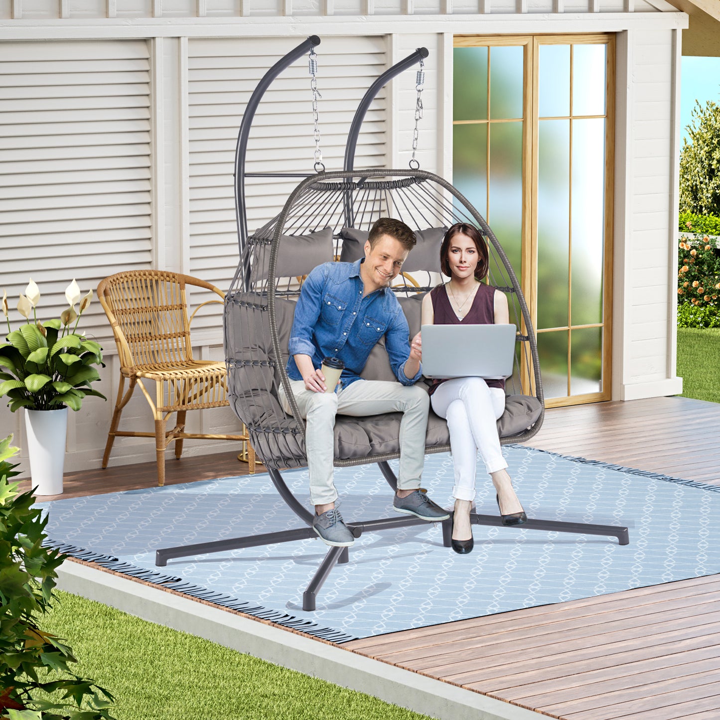 Thornton For 2 People Outdoor Rattan Hanging Chair - Light Gray