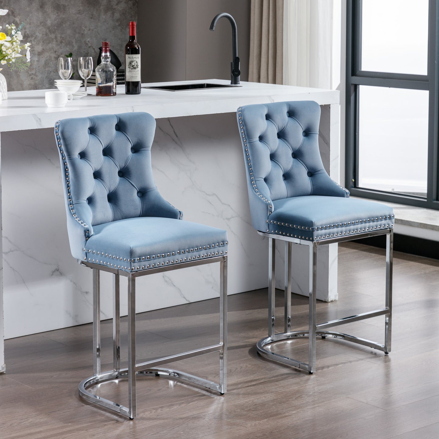 Comfy Counter Height Bar Stools - Light Blue Set of 2