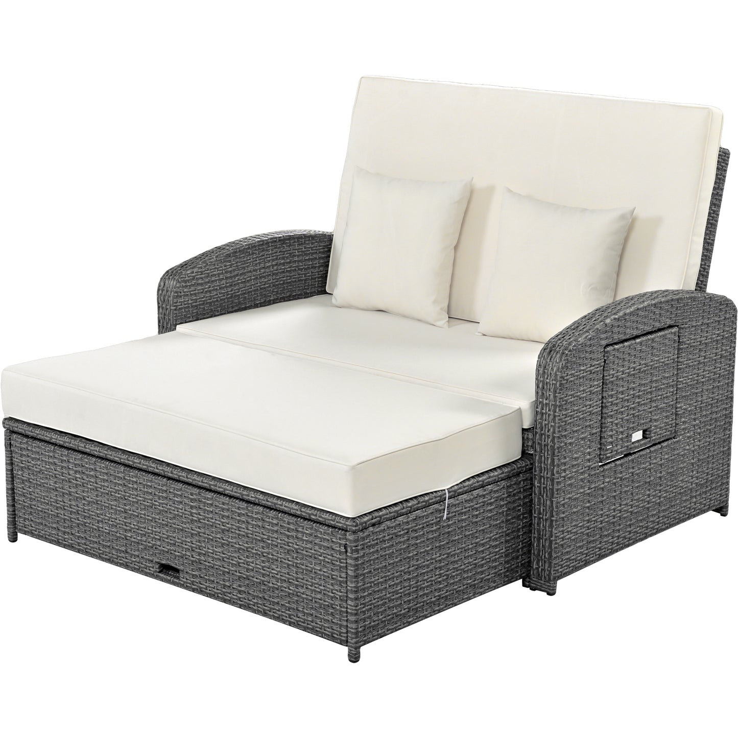 Tula PE Wicker Rattan Double Chaise Lounge - White