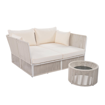 Freeda 2 Pc Outdoor Sunbed and Coffee Table Set - Beige