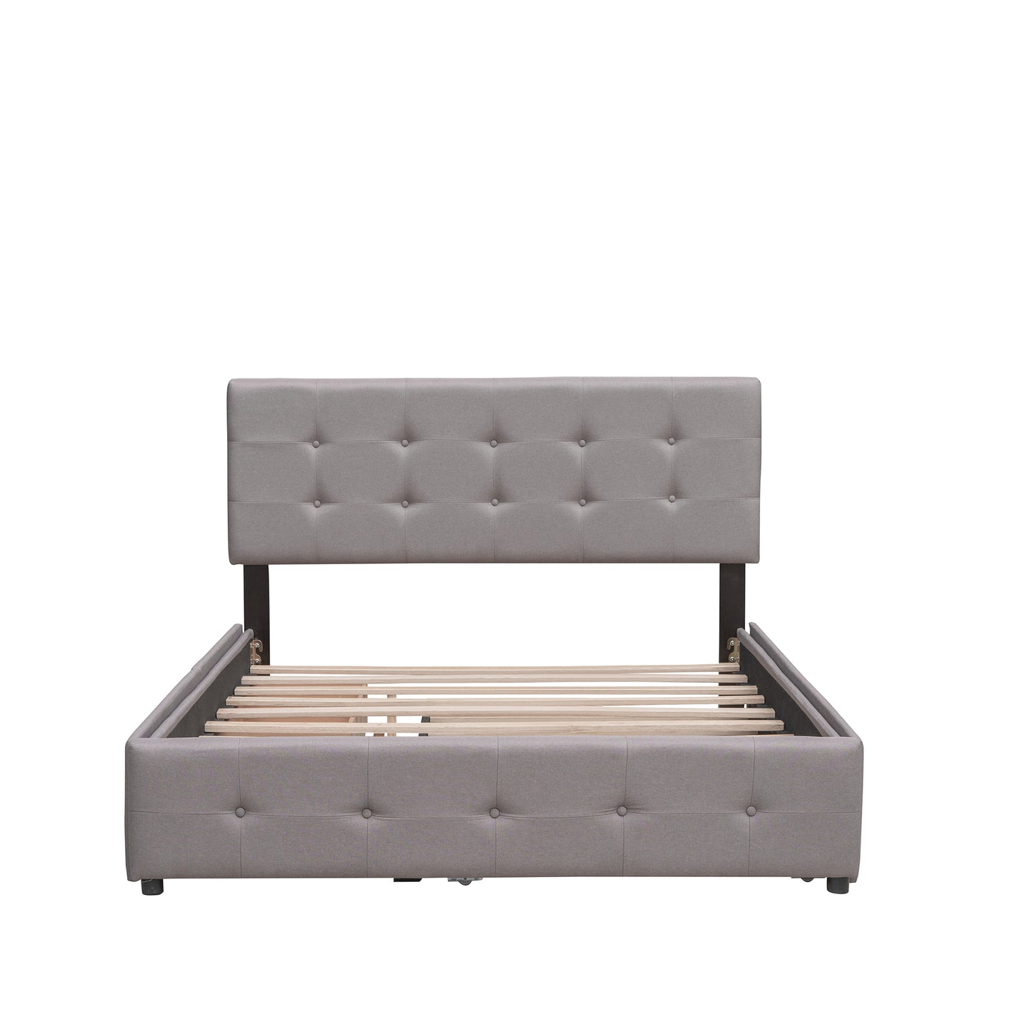 Draco Queen Size Platform Bed with 2 Drawers - Light Gray