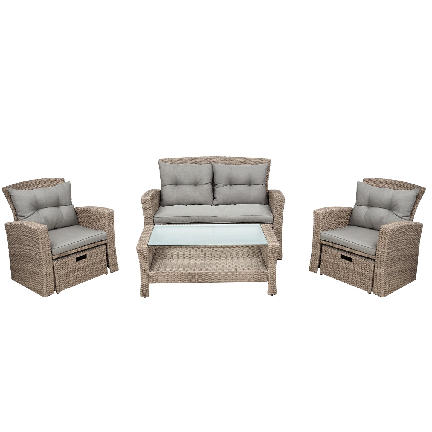 Liu 4 Pc Outdoor Patio Rattan Sectional Sofa Set - Gray