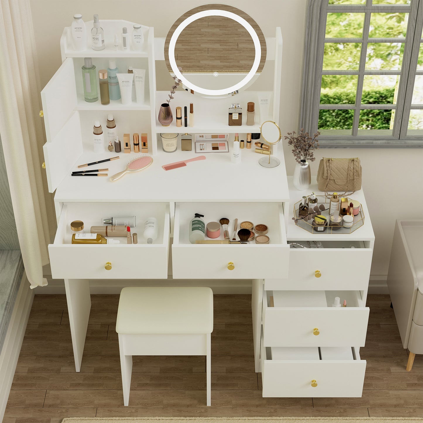 Zamo Vanity Desk with Mirror and Lights