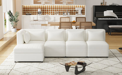 Lexi Sectional Sofa 5-seater Modular Couches with Storage Ottoman - Cream