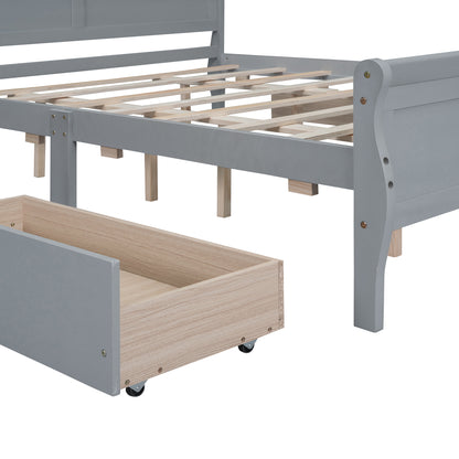 Meg Queen Size Wood Platform Bed with 4 Drawers - Gray