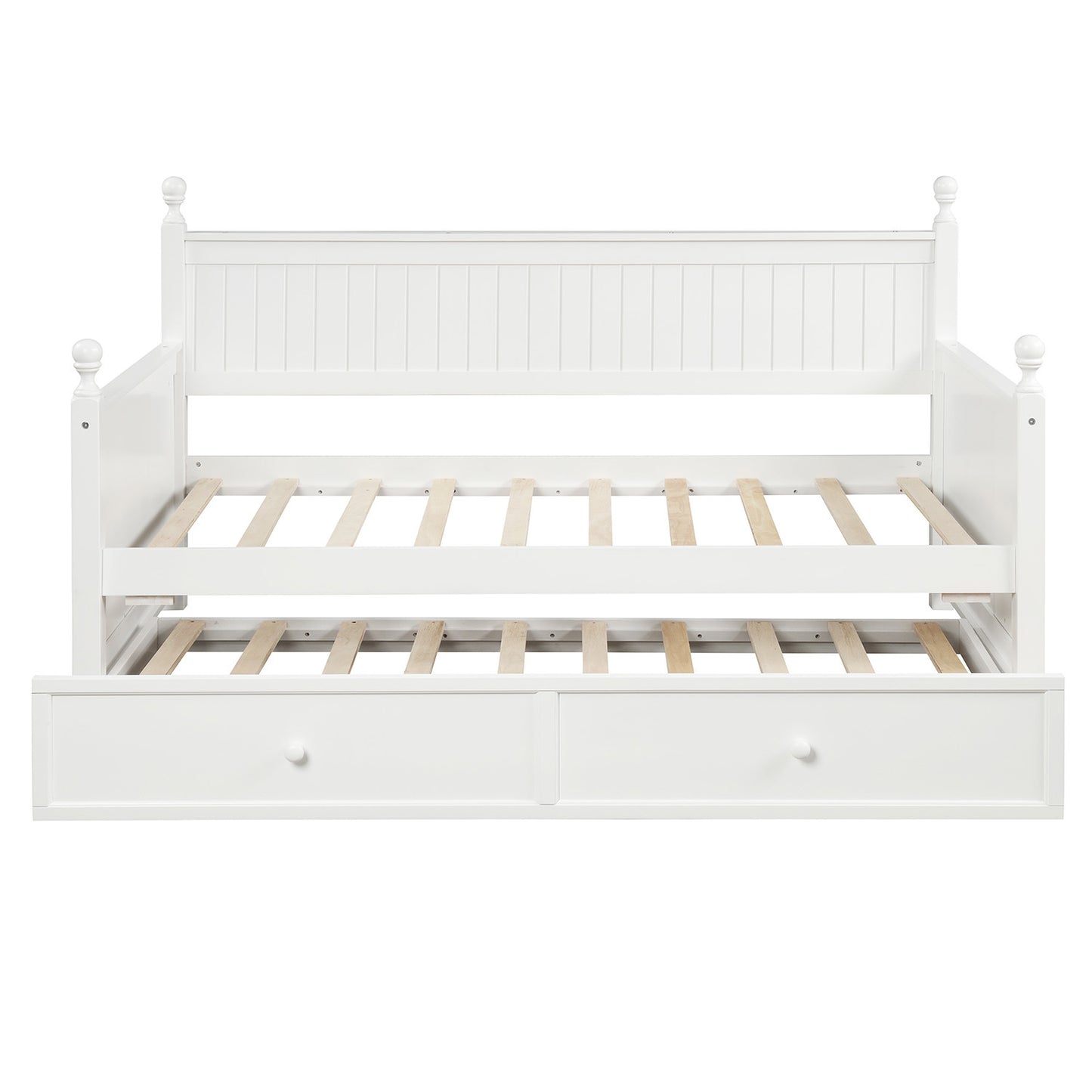 Ommy Twin Size Wooden Daybed with Twin Size Trundle - White