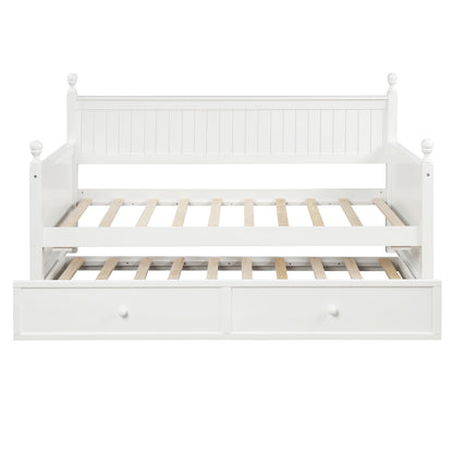 Ommy Twin Size Wooden Daybed with Twin Size Trundle - White