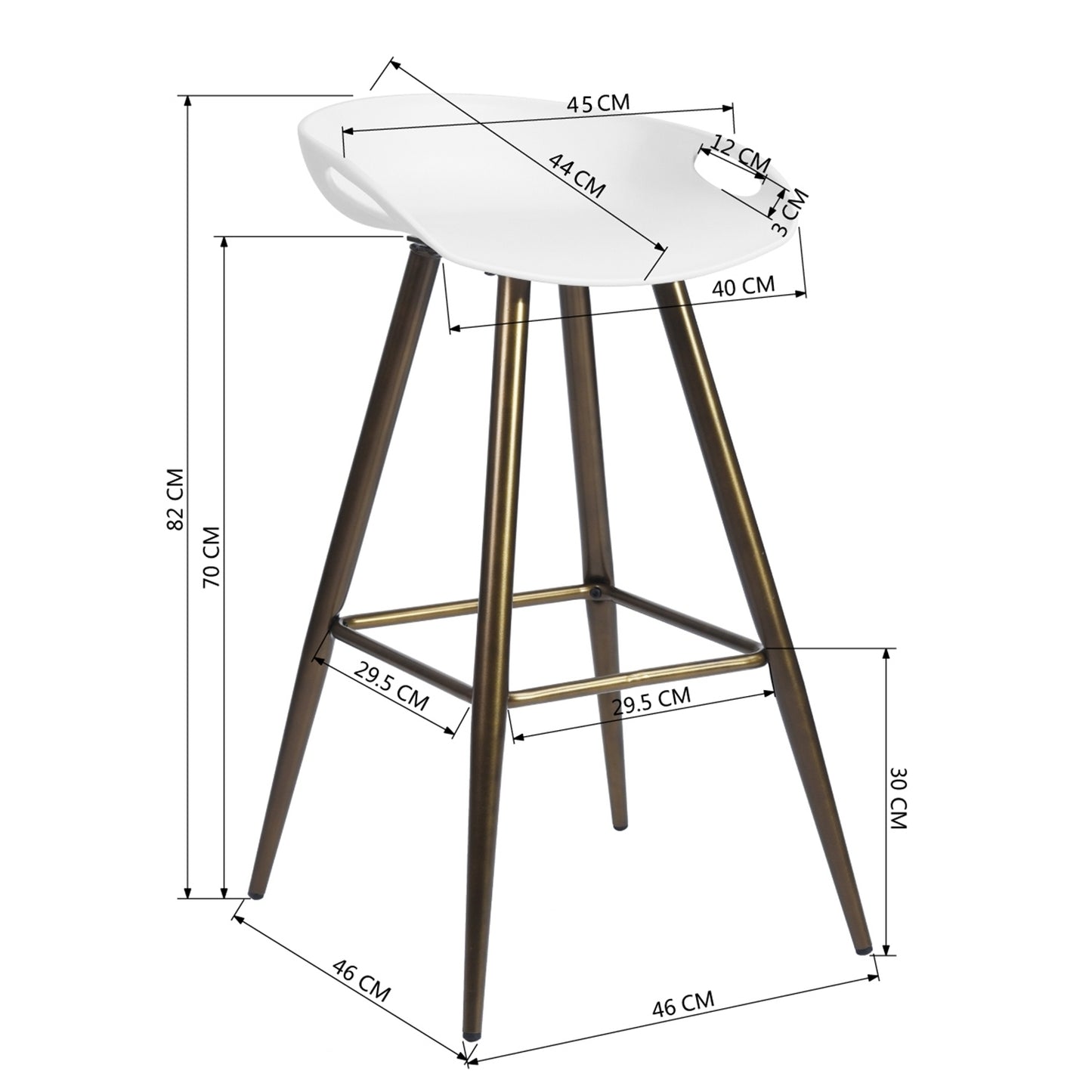 Bak Bar & Counter Stool - White & Gold Set of 2