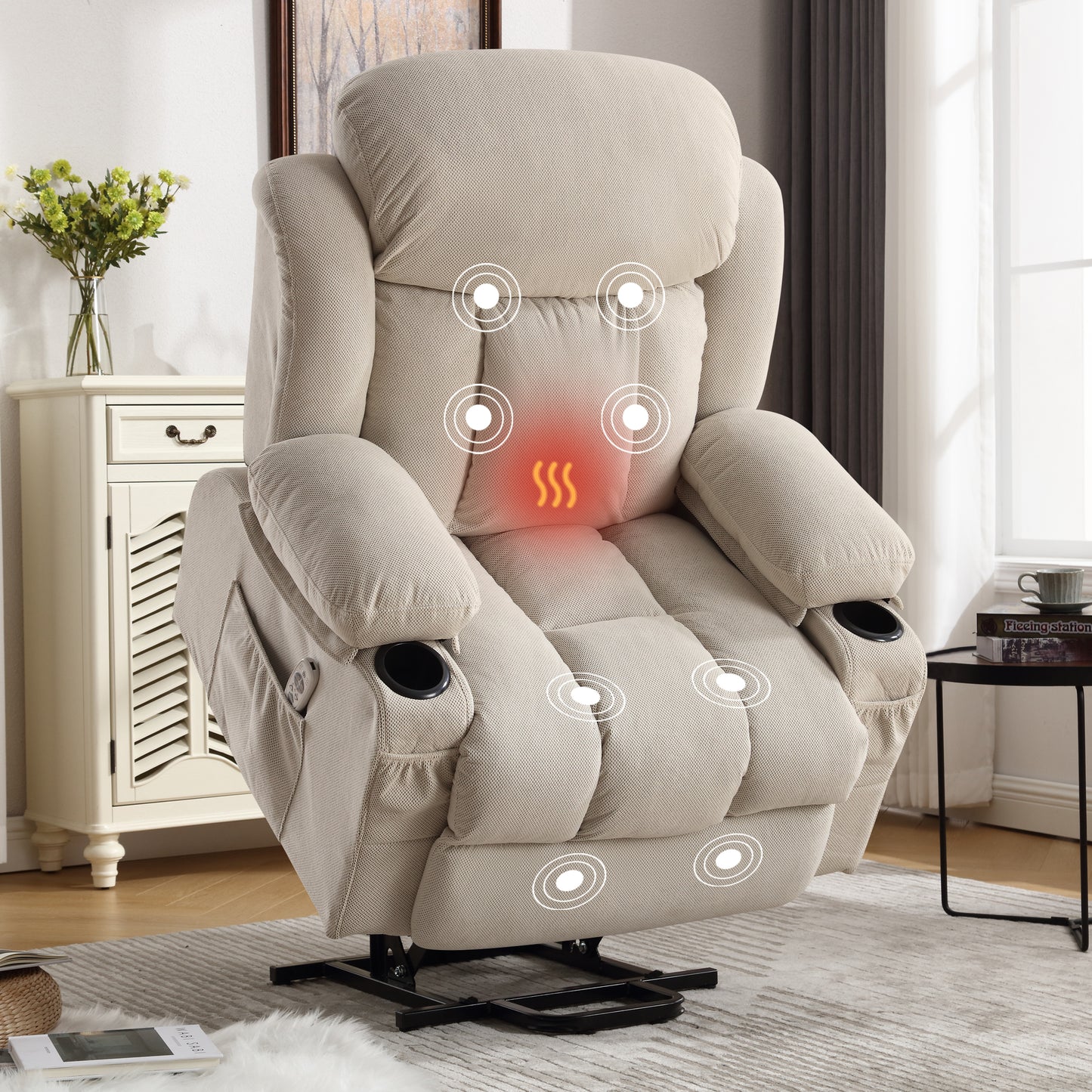 Vanbow II Power Lift Recliner Chair with Heat and Massage with USB - Beige