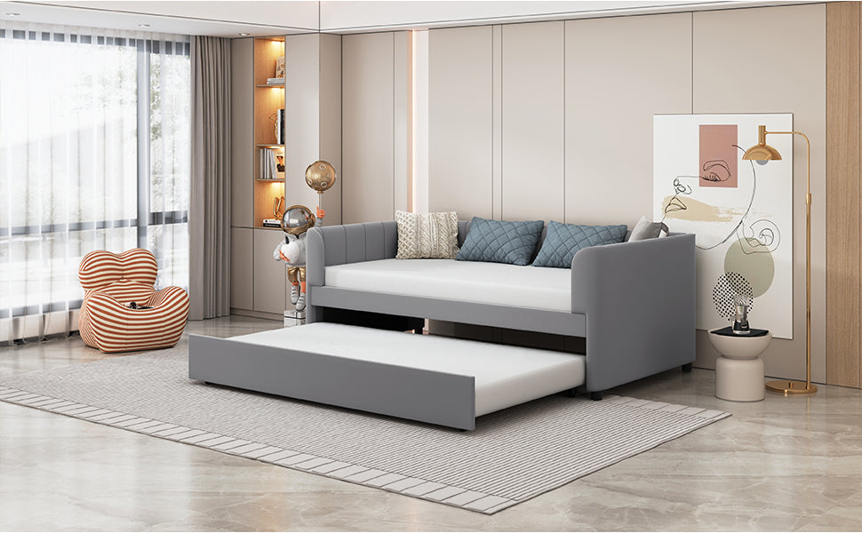 Tano Twin Size Upholstered Daybed with Trundle - Gray