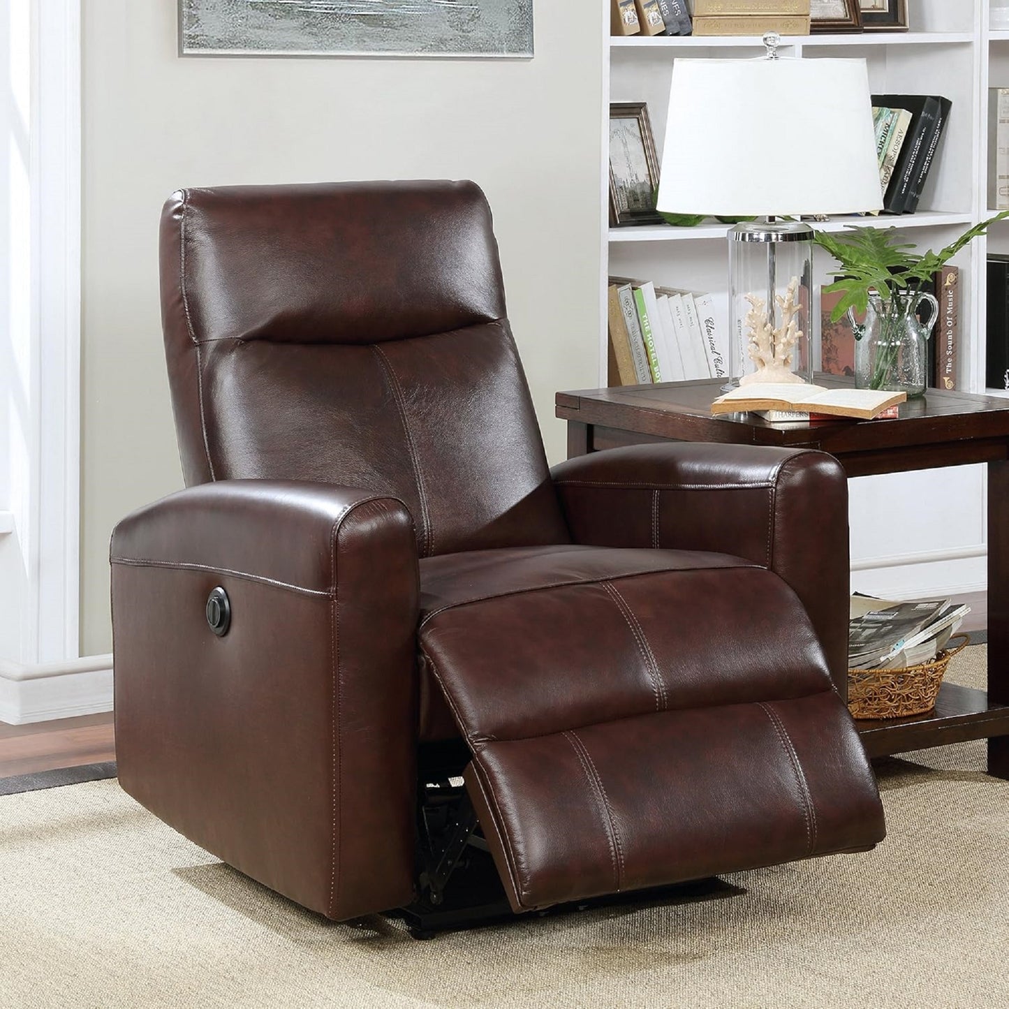 Snyder Electric Leather Recliner Chair with Gentle Lower Lumbar Massager - Brown