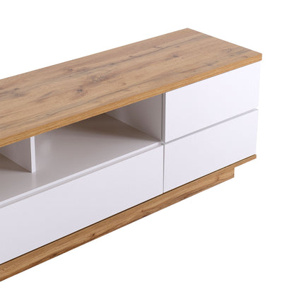 Dena Modern TV stand with Door Rebound Device - White+Natural