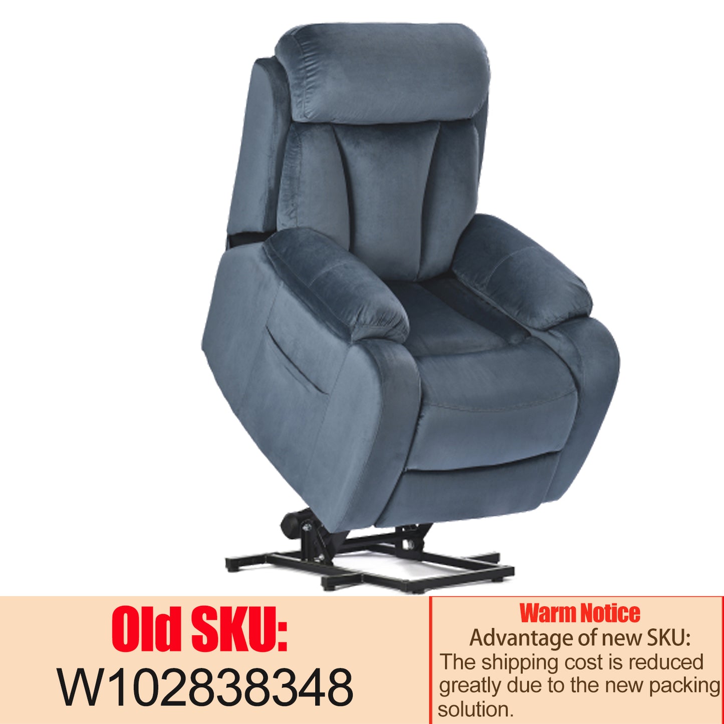 Rios Velvet Lift Chair Recliner - Navy Blue