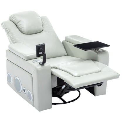 Otto PU Leather Power Recliner r with Surround Sound -Tray Table - Gray