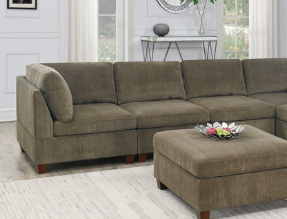 Verma Tan Chenille Modular Sectional 8pc Set 2x Corner Wedge 4x Armless Chairs and 2x Ottomans