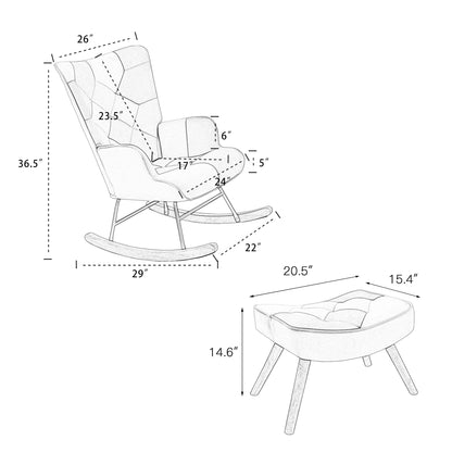 Noble II Patchwork Linen Rocking Chair with Ottoman