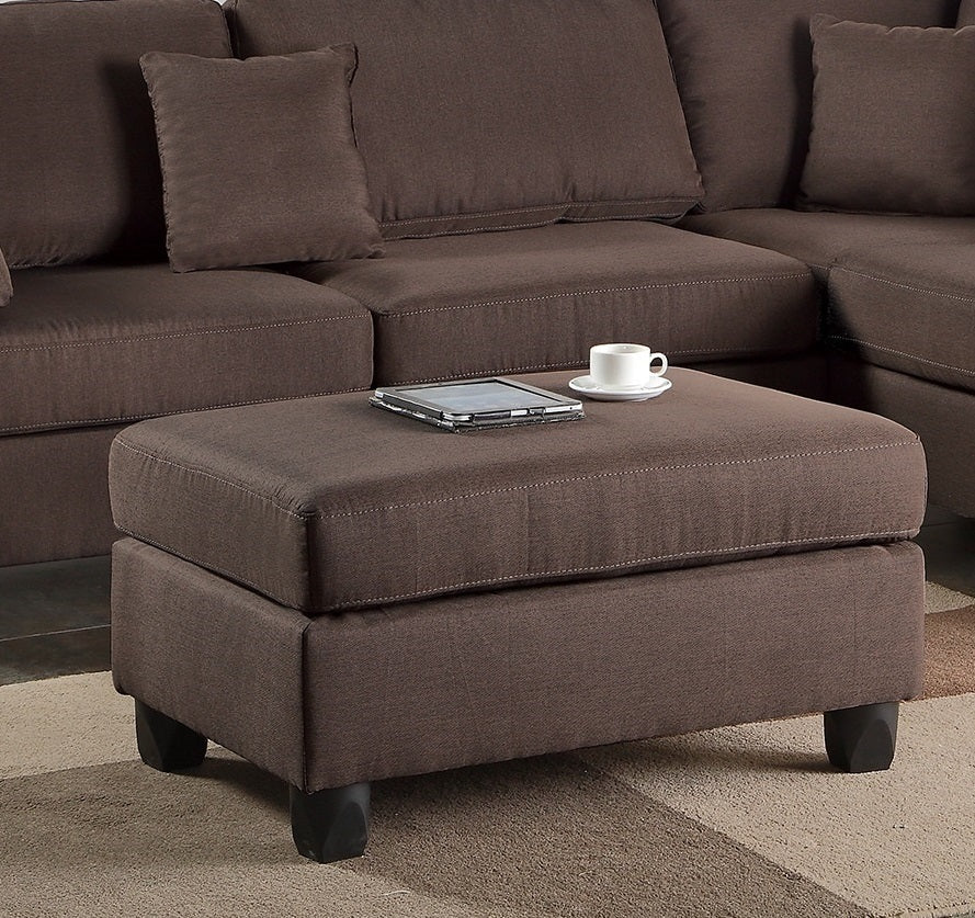 Esra 3pc Sectional Reversible Chaise Sofa And Ottoman - Chocolate